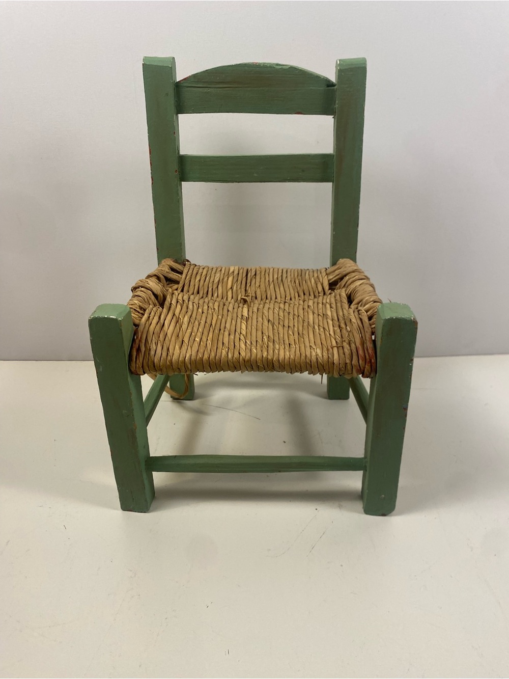 Vintage Rustic Wooden & Straw Doll Chair 10”x17”